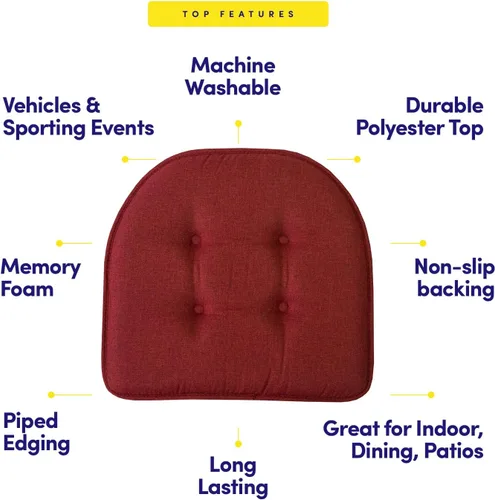 Miniatura 5 de Sweet Home Collection - Cojín de asiento de espuma viscoelástica y respaldo de caucho antideslizante con capitoné para silla, cojín en U, 17x16 Vino