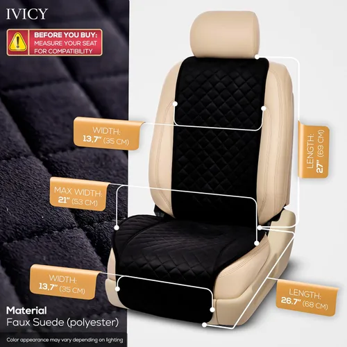 Miniatura 3 de IVICY Funda de asiento de coche de gamuza sintética para automóviles, suave y antideslizante, fundas protectoras de asiento delantero para la NEGRO