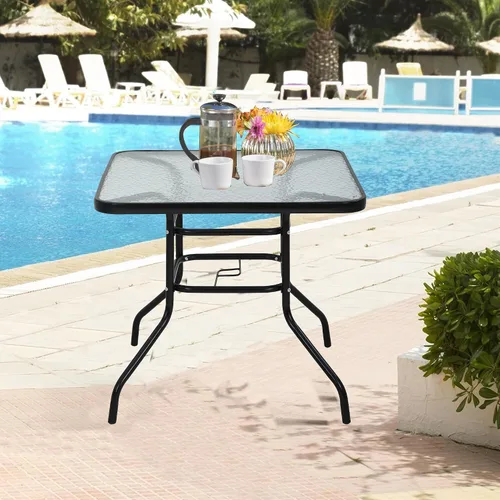 Mesa de patio de cristal para exteriores con agujero para paraguas, mesa de comedor pequeña para patio, mesa de bistró para patio y balcón (cuadrado)