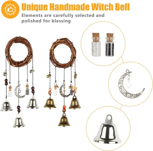 Miniatura 7 de Campanas de Bruja para Protección del Hogar, Decoración Pagana para Atraer lo Positivo y Expulsar lo Negativo, Campanas de Navidad Plateadas