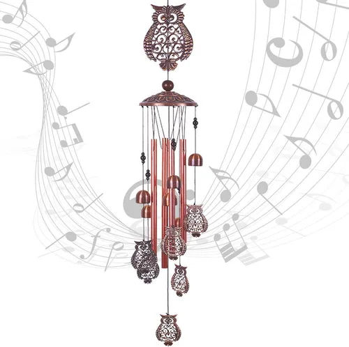 Miniatura 8 de Campanillas de viento de búho para decoración de interiores y exteriores, con 4 tubos de aluminio, 6 campanas, 7 búhos, 37 pulgadas, impermeables