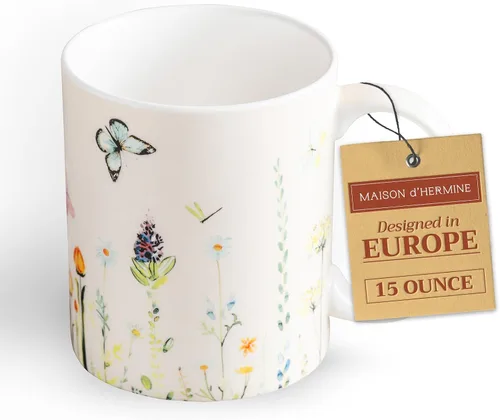 Miniatura 66 de Maison d' Hermine Taza de café con asas, tazas de porcelana fina de hueso, paquete de dos tazas de té para bebidas calientes, capuchino, latte, 015