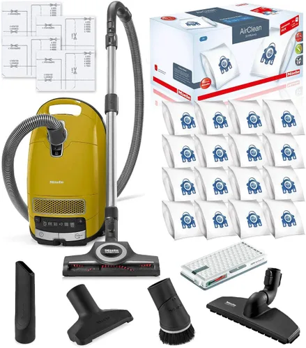 Aspiradora de bidón Miele Complete C3 Calima HEPA + paquete de cepillo turbo STB 305-3 - Incluye paquete de rendimiento 16 bolsas de filtro AirClean