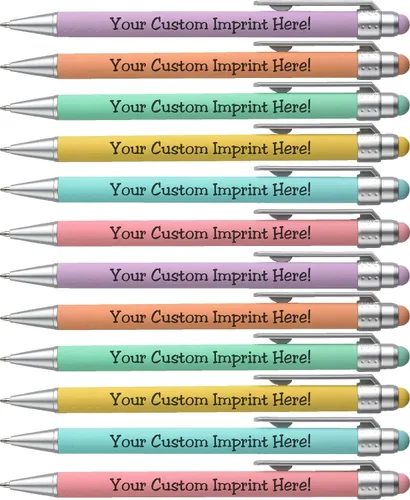 Miniatura 7 de ExpressDesigns™ - Bolígrafos personalizados pastel con lápiz capacitivo - Diseño suave al tacto - Bolígrafos con nombre impresos personalizados