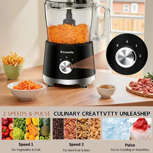 Miniatura 4 de Procesador de alimentos y picador de verduras 600 W sin BPA, tazón de 12 tazas, cortador de papas fritas, molinillo de 6.8 onzas para rallar queso