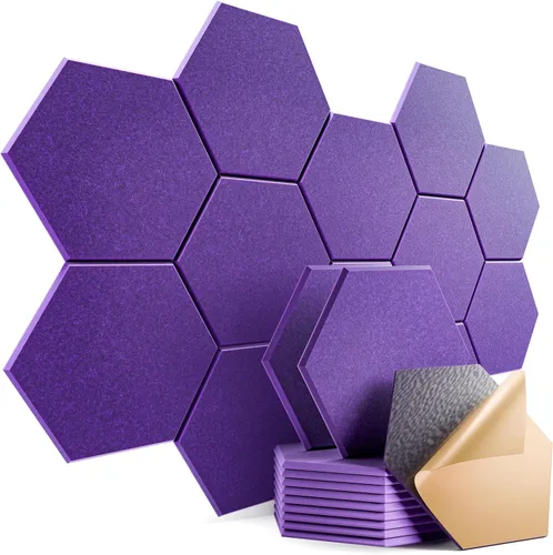 Miniatura 82 de Paquete de 12 paneles acústicos autoadhesivos de 12 x 10 x 0.4 pulgadas, paneles de espuma a prueba de sonido con alta densidad, diseño forrado