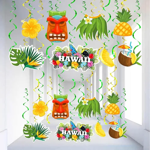 KatchOn, Remolinos colgantes hawaianos de Luau, paquete de 46, sin bricolaje, decoraciones de fiesta Luau, decoraciones de fiesta temática hawaiana
