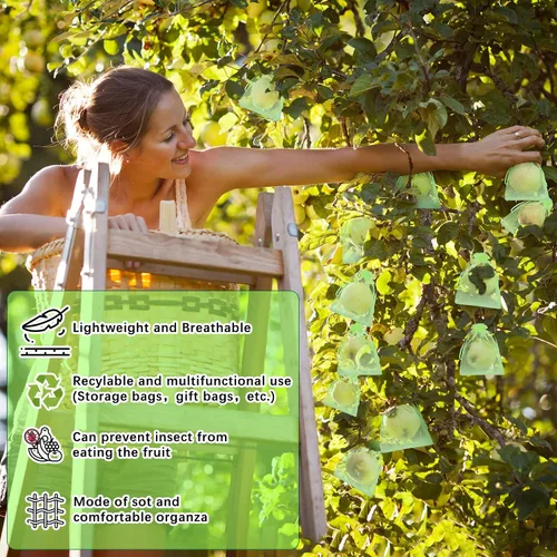 Miniatura 5 de Boao 200 bolsas de protección de frutas con cordón para proteger la red de verduras, bolsa de malla reutilizable para jardín, manzanos