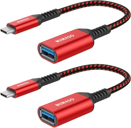 NIMASO Adaptador USB C a USB 3.1, paquete de 2 unidades, cable OTG tipo C macho a USB hembra adaptador OTG compatible con iPhone 15/15 Pro/15 Rojo