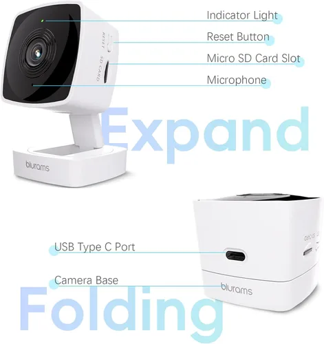 Miniatura 3 de Cámaras blurams para seguridad del hogar 5GHz, cámara interior 2K, cámara para mascotas con aplicación para teléfono, detección de movimiento