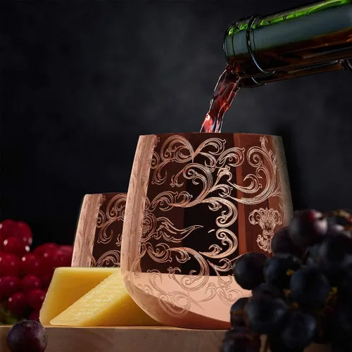 Miniatura 3 de Sky Fish Copas de Vino de Acero Inoxidable Sin Tallo con Grabado, de 18 oz Chapado en Cobre, Juego de 4