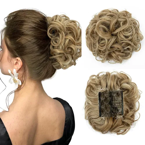 Miniatura 20 de Benehair Moño desordenado con peines con clip en moño de Juva, moño de Juva, esponjoso, ondulado, fácil de estirar, moño grande, cola de caballo
