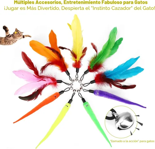 Miniatura 5 de MeoHui Juguetes para gatos de interior, juguete interactivo para gatos, 2 juguetes retráctiles y 9 juguetes de plumas de gato, juguetes divertidos