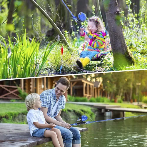 Miniatura 6 de Milerong Caña de pescar para niños, caña de pescar telescópica portátil y carrete combinado para niños, niñas, jóvenes, con carrete de pesca Juego