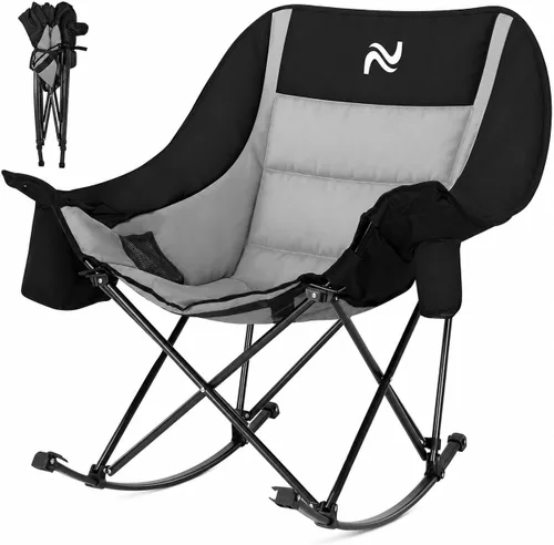 LILYPELLE Silla mecedora de gran tamaño para adultos, silla de césped plegable totalmente acolchada para exteriores con bolsa enfriadora y bolsillo