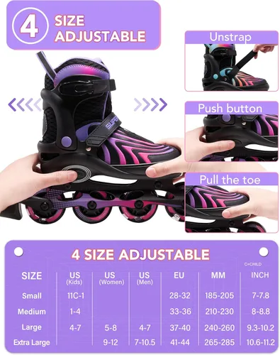 Miniatura 4 de SUPER YOUNGSTER Patines en línea para niñas, niños y niños de 4 a 12 años, patines ajustables con luces para jóvenes y adolescentes de 8 a 12 años