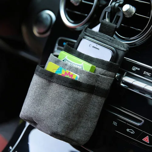 Miniatura 2 de LUFOX Organizador de bolsillo de ventilación de coche con puerto de carga para teléfono, teléfono celular, lápiz, cargador (negro)