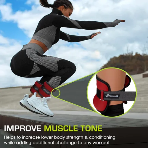 Miniatura 4 de ProsourceFit Ankle/Wrist and Arm/Leg Weights Set of 2, Adjustable Strap 1 lb-5 lb, Adjustable Weight 15 lb, 10 lb, 7 lb for Men and Women Rojo