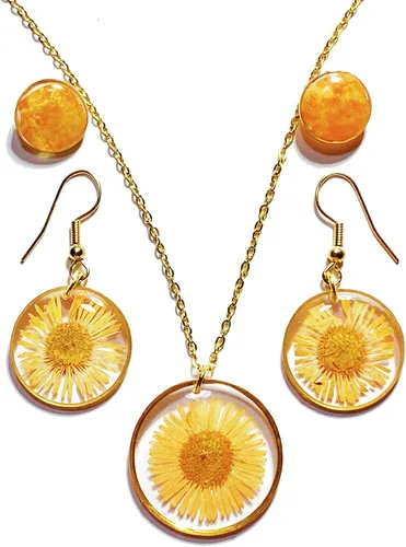 Miniatura 8 de FLOWER LEGEND Juego de aretes de plata esterlina 3 en 1 joyería de flores prensadas aretes de resina bisutería aretes colgantes de flores