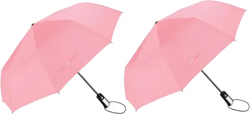 Miniatura 2 de TradMall Paquete de 2 paraguas de viaje resistente al viento de 4656 pulgadas, toldo grande reforzado de fibra de vidrio costillas de apertura