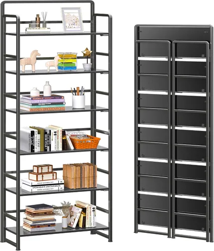 Miniatura 9 de 4NM Estantería plegable sin montaje, estante de almacenamiento para libros con estantes de 3 niveles, estilo vintage. Organizador de oficina y Todo