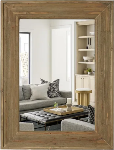 Miniatura 10 de WallBeyond Espejo de Pared de Ratán Rectangular, Espejo de Ratán de 32 X 44 Pulgadas con Marco de Madera para Decoración de Pared, Baño, Sala