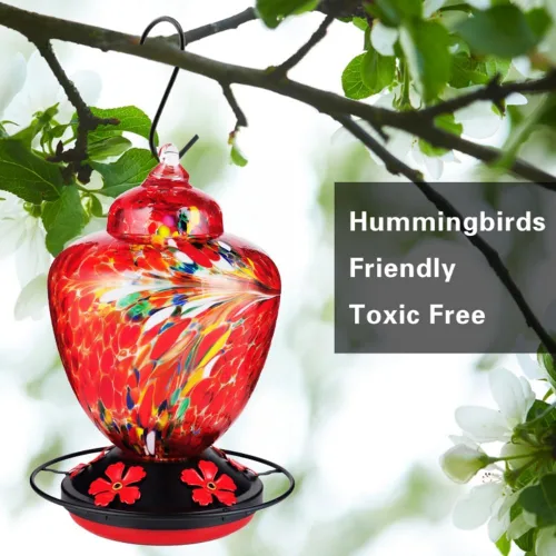 Miniatura 2 de REZIPO Comedero para colibríes con percha - Vidrio soplado a mano - Capacidad de néctar para colibríes de 38 onzas líquidas. Incluye cables