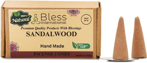 Miniatura 2 de Bless International Madera de sándalo 100% natural, conos de incienso hechos a mano, sumergidos a mano, sin químicos orgánicos para purificación