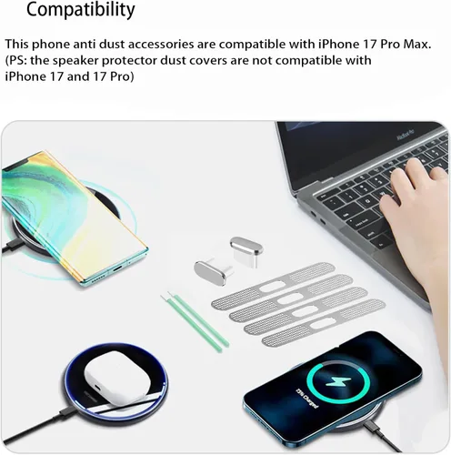 Miniatura 5 de Enchufe antipolvo USB C, cubierta de puerto USB C, cubierta de enchufe USB C con protector de altavoz, cubierta antipolvo compatible con iPhone 17