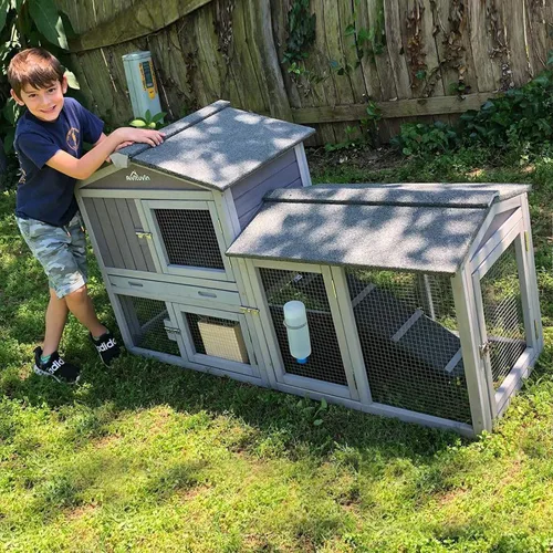 Miniatura 7 de Aivituvin Conejera de interior para conejos, gallinero al aire libre, conejero con bandeja de plástico más profunda (gris 02, un juego)