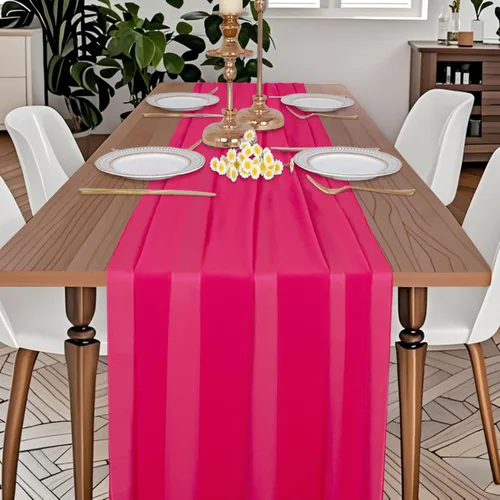 Miniatura 4 de DUOBAO Hot Pink Table Runner 10ft Chiffon Table Runner 29''x120'' Sheer Fabric for Wedding, Party, and Bridal Shower Decor