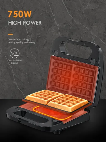 Miniatura 4 de Reemix Máquina 3 en 1 para Waffles, Parrilla y Sándwiches, Prensa Panini y Plancha para Waffles con Placas Antiadherentes Removibles, Perfecta