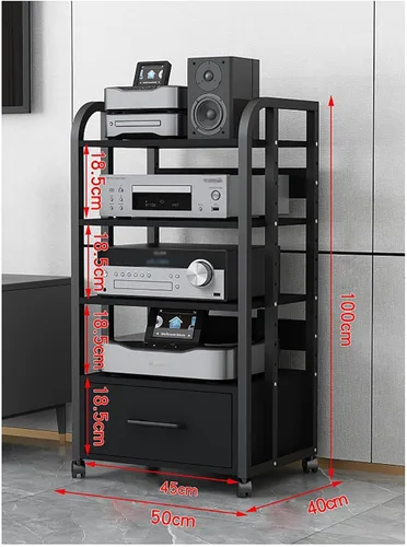 Miniatura 7 de Organizador de medios con cajones, estante de CD estéreo torre de sonido, impresora organizador de oficina en casa con estantes ajustables