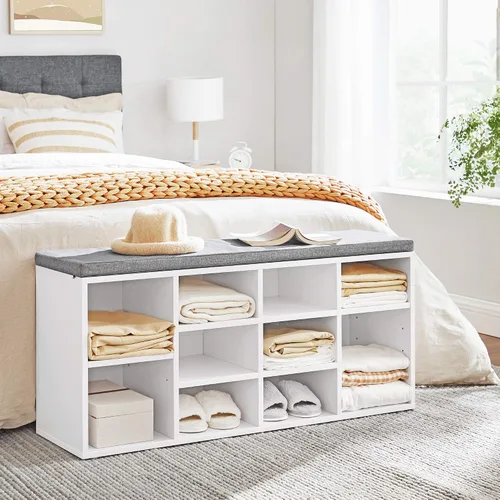Miniatura 5 de VASAGLE - Colección CUSTOS - Banco para zapatos, banco de almacenamiento con asiento acolchado, banco de entrada con 10 compartimentos, para Blanco