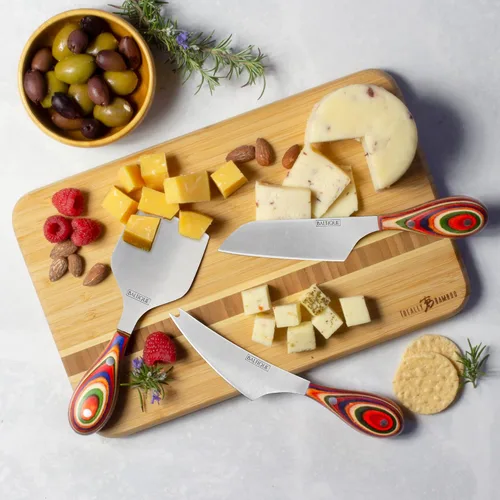 Miniatura 2 de Totally Bamboo Baltique Marrakesh Collection - Juego de cuchillos de queso de 3 piezas, cuchillos de queso de acero inoxidable con asas de madera