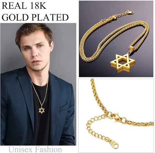 Miniatura 3 de U7 Star of David Necklace for Men Women GoldStainless Steel Hexagon Pendant with CrossRuby StoneClassic Jewish Isael Necklaces, Length 22" 24" 26
