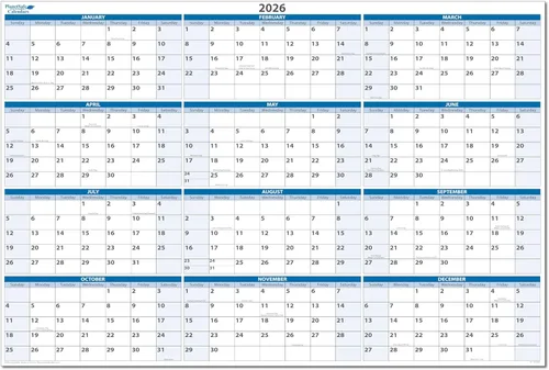 Calendario de pared horizontal borrable en seco 2026 de 24 x 36 pulgadas, marcador y borrador incluidos