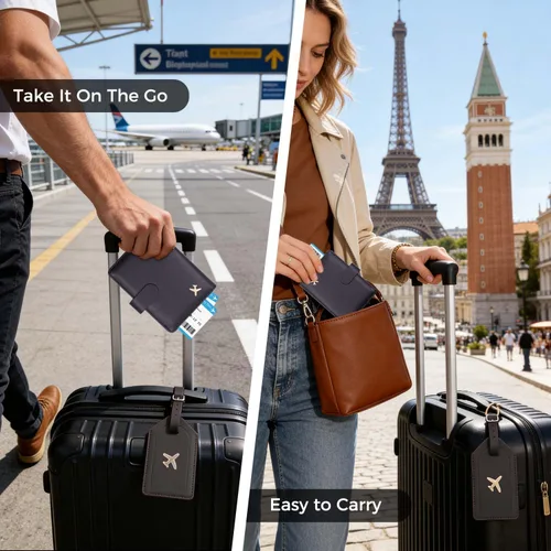 Miniatura 5 de Melsbrinna Rfid - Soporte para pasaporte para mujeres y hombres, juego de etiqueta de maleta de viaje, bonita cartera de pasaporte con ranuras