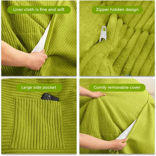 Miniatura 5 de MAXYOYO Puf gigante para adultos, puf convertible que se pliega de silla perezosa a colchón de suelo, sofá grande para suelo, sofá grande, relleno