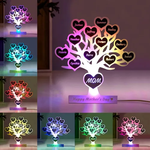 Miniatura 8 de Rompecabezas de nombre de familia personalizado, luz LED, espejo de corazón, espejo de dormitorio, espejo acrílico personalizado de 1 a 12 nombres