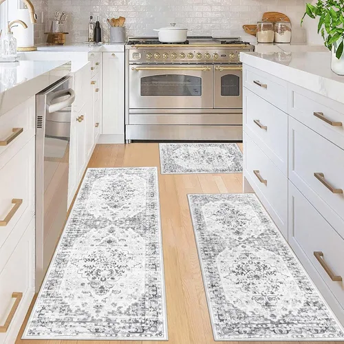 Miniatura 19 de Ileading Juego de 3 alfombras de cocina bohemias con corredor, alfombra de cocina, alfombras y tapetes antideslizantes lavables para cocina, suelo