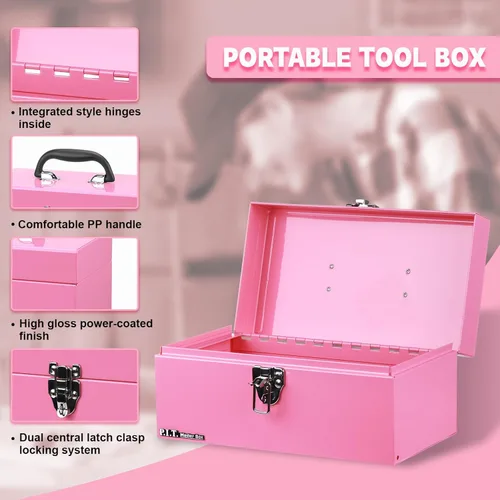 Miniatura 5 de P.I.T. Caja de herramientas de 12 pulgadas, pequeña caja de herramientas portátil de acero con cierre de pestillo de metal para el hogar, almacén