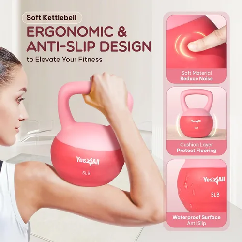 Miniatura 2 de Yes4All Pesa rusa suave, pesas rusas de entrenamiento de fuerza de PVC para mujeres, protección del suelo y silenciosa, mango ancho, pesas suaves