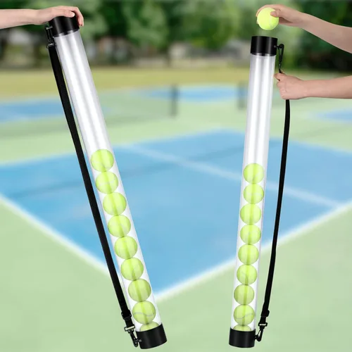 Miniatura 3 de Lenwen 2 piezas de tubo de recogida de pelota de tenis con correa para el hombro, soporte ligero para colector, 15 pelotas de tenis, agarrador
