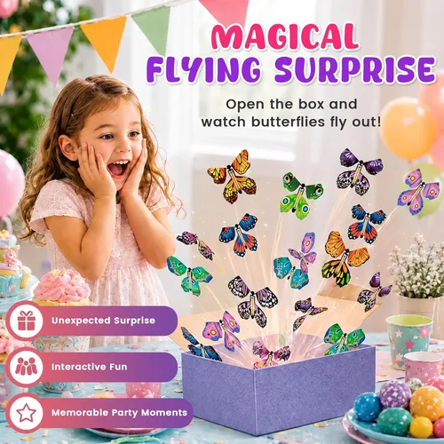Miniatura 2 de MCPINKY 26 juguetes mágicos de mariposa voladora, juguete de mariposa de cuerda de hada, juguetes voladores en el libro, caja de explosión sorpresa
