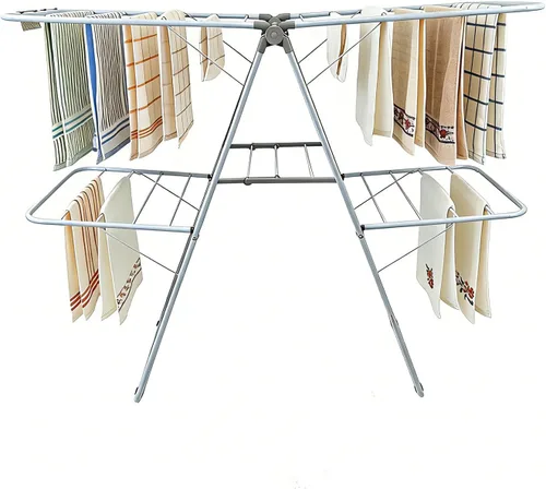 Estante de secado de ropa, estantes plegables de 2 niveles para secar ropa, estante de secado de acero inoxidable plegable para interiores y