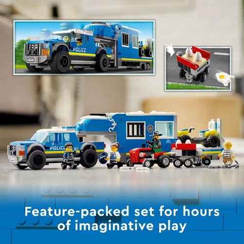 Miniatura 3 de LEGO Camión de mando móvil de la policía de la ciudad con remolque de prisión, dron, tractor y ATV juguetes de coche más 4 minifiguras, ideas