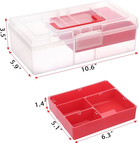 Miniatura 4 de BTSKY Caja de almacenamiento de plástico transparente con bandeja extraíble, caja de almacenamiento de papelería multiusos con asa, práctica caja