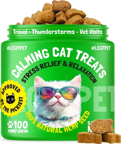 LEGITPET Golosinas calmantes para gatos, alivio natural de la ansiedad para gatos de interior, estrés y viajes, ayuda a la separación de tormentas