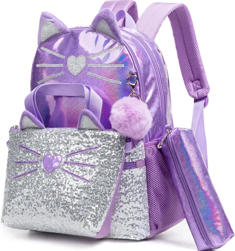 Meetbelify Mochila para niñas, mochilas para estudiantes de preescolar primaria, mochila para niños y niñas, linda mochila con lonchera